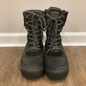 Pajar Women's Winter Snow Sneaker Boots Lace Zip Black Leather Suede Rubber